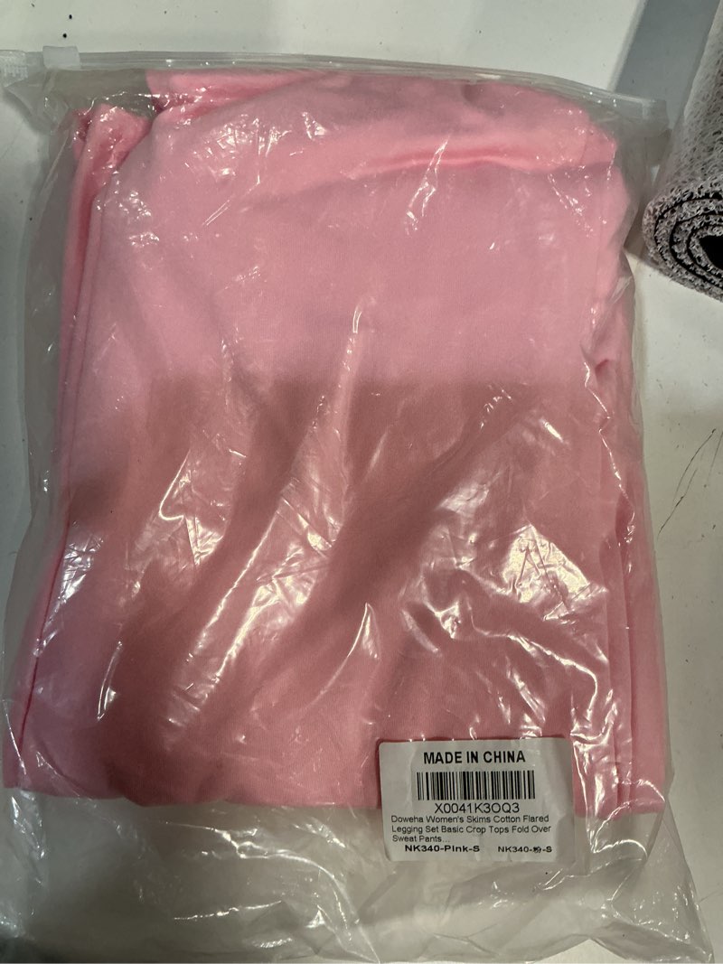 Condition photo showing New/Like New for Women's Cotton Lounge Flared Legging Set Two Piece Outfits Basic Long Sleeve Crop Tops Low Rise Fold Over Yoga Pants A-pink s