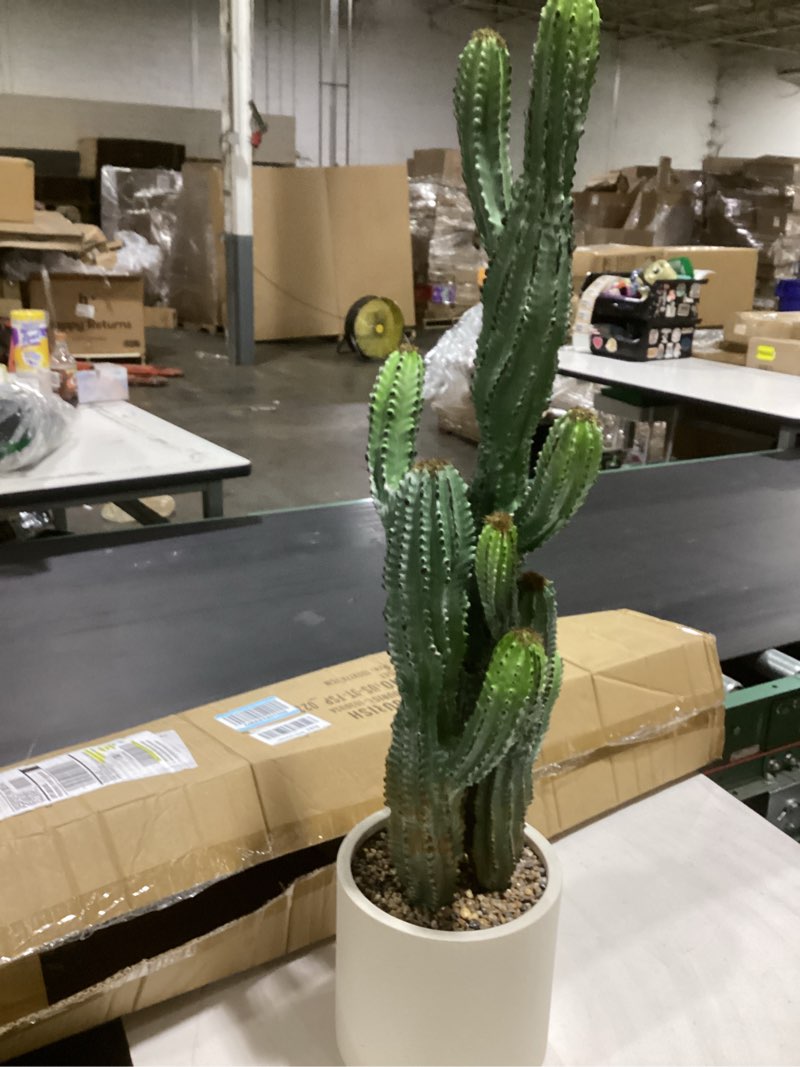 Condition photo showing Good Condition for 32” artificial cactus plants, tall artificial plants outdoor, tall fake cacti plant uv-resistant in white pot, faux floor plants for indoor home office hotel bedroom patio balcony garden 1 32"