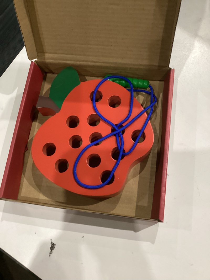 Condition photo showing Good Condition for Skrtuan Wooden Lacing Apple Toy for Toddlers 3-5 Years Old, Montessori Fine Motor Skills Threading Puzzle, Educational Travel Gift for Boys & Girls Large Apple