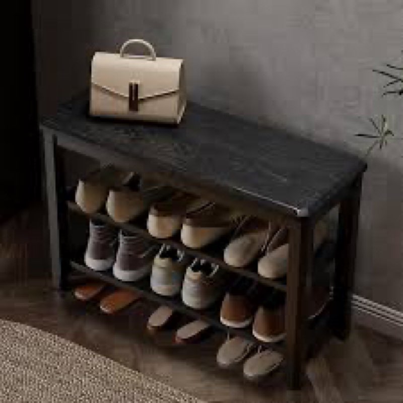 AQIMUELE Wood Shoe Rack Bench for Entryway, 2 Tier Shoe Rack for Front Door Entrance, Shoe Bench wit