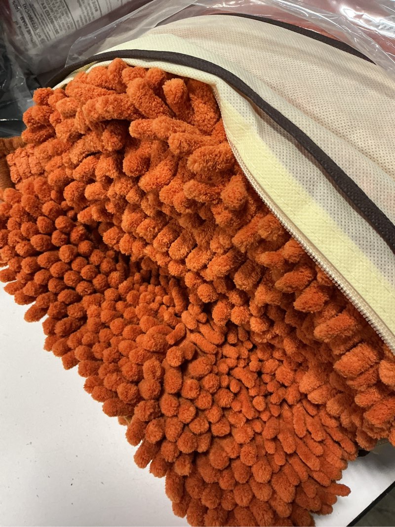 Condition photo showing Good Condition for floleopa non slip thick shaggy chenille burnt orange bathroom rug sets 2 piece, thickened hot melt rubber bottom bath mats for bathroom, rugs quick dry machine washable shower mat burnt orange 32"x20" plus 17"x24"