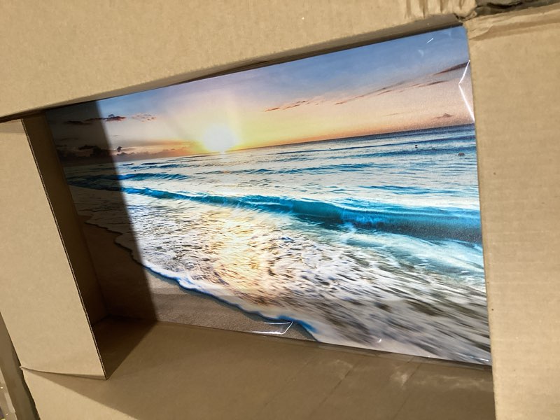 Condition photo showing Good Condition for baisuart s02262 canvas prints wall art beach sunset ocean waves nature pictures stretched canvas wooden framed for living room bedroom and office 48"l x 24"w sunset waves