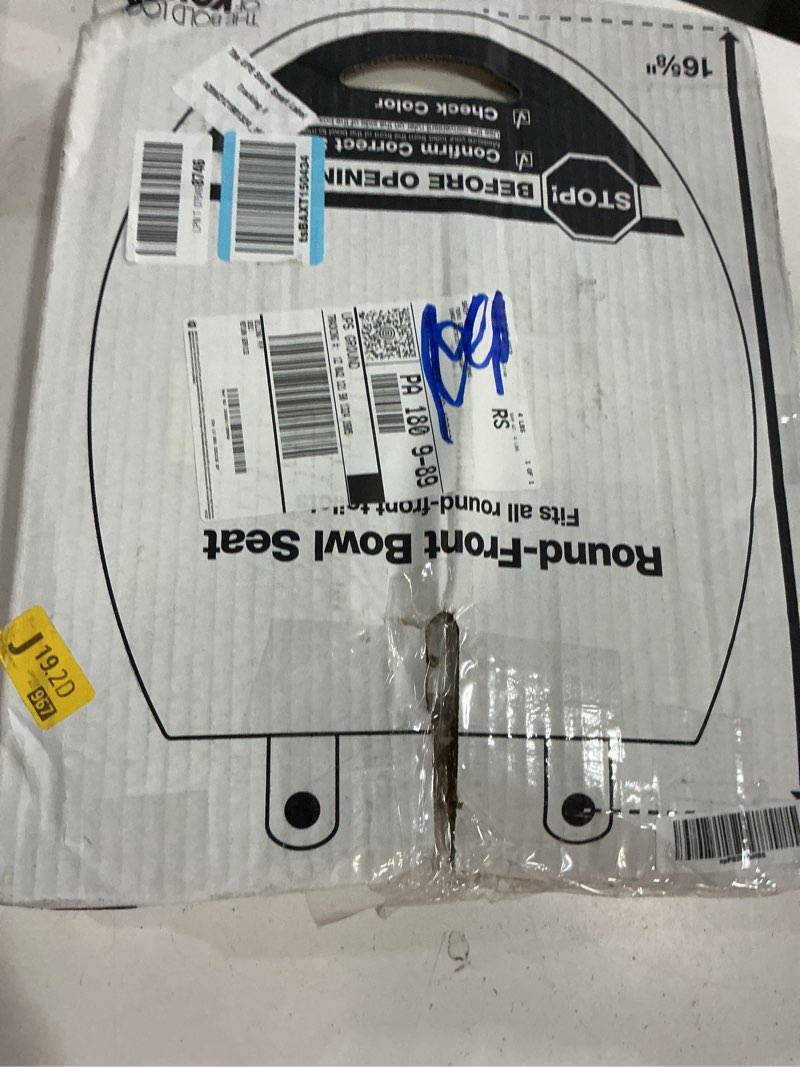 Condition photo showing As Is for kohler k-4775-96 brevia round toilet seat with quick-release hinges and quick-attach hardware for easy clean, biscuit round biscuit