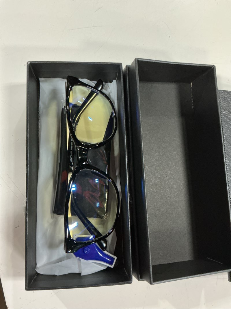 Condition photo showing Good Condition for anyluv blue light glasses for men, lightweight computer gaming glasses, stylish anti eyestrain blue light blocking men a02- bright black clear