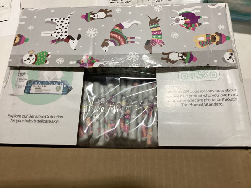 Condition photo showing New/Like New for The Honest Company Clean Conscious Diapers for Delicate Skin | Up to 100% Leakproof | Hypoallergenic, Fragrance Free | Winter '25 Limited Edition Prints | Club Box, Size 2 (12-18 lbs), 72 Count Size 2 (72 Count) Adorably A-moosing + Winterwear Wags