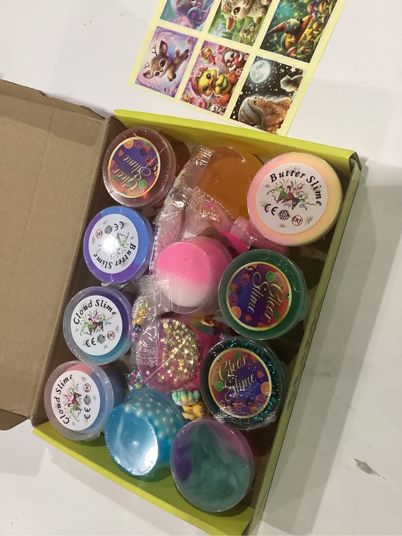 Condition photo showing New/Like New for crunchy slime set 12 packed for kids,super soft and non-sticky stress relief clear slime kit toy,diy butter slime party favor for girls & boys goodie bags stuffers totally 19oz/540ml