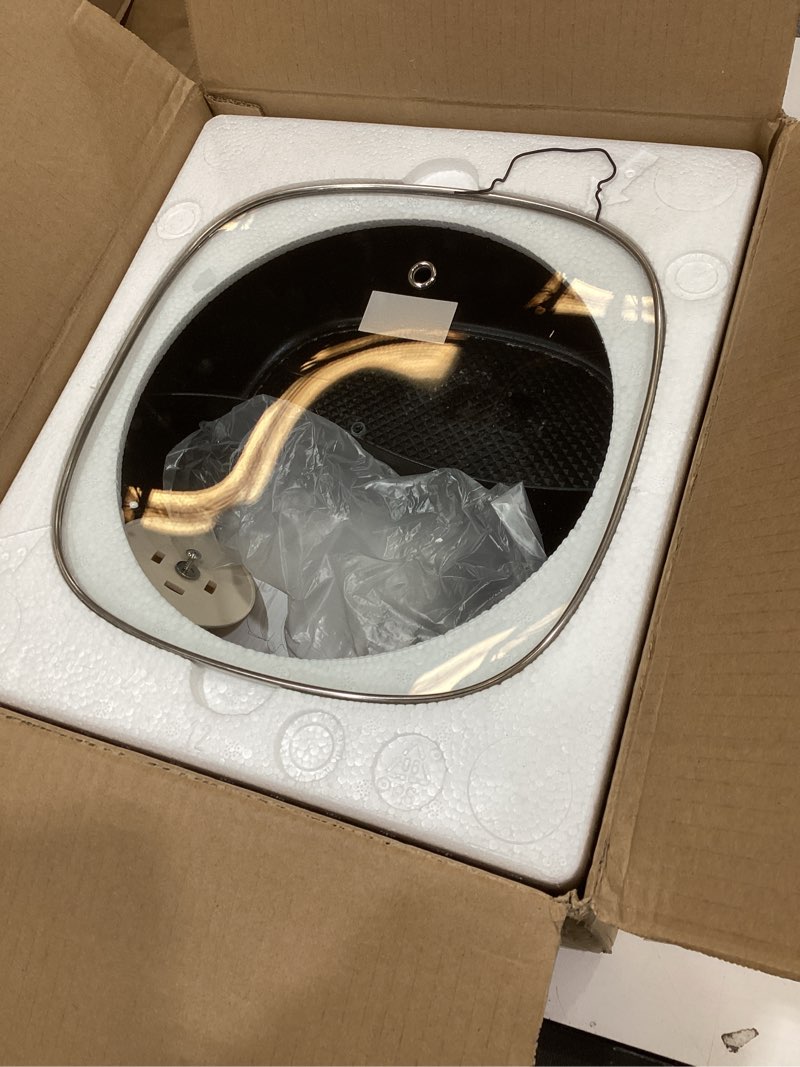 Condition photo showing As Is for Dezin Hot Electric Shabu Shabu Pot, 5.5L Double-Flavor, Removable Non-Stick Dual Sided Cooker, 3" Depth Divided Pot with Multi-Power Control, 2 Silicone Ladles