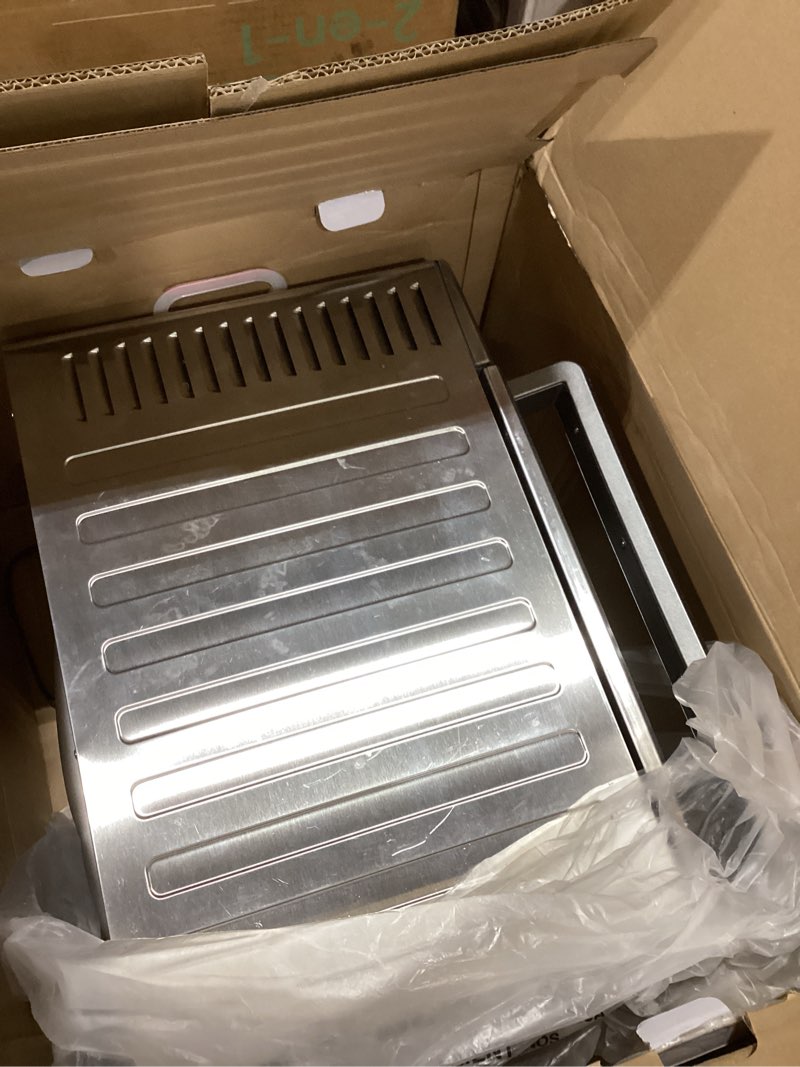 Condition photo showing As Is for cuisinart chef’s convection toaster oven, 1800-watt electric oven with 15 cooking functions, fits 13" pizza, 9"x13" baking pan, and full-size chicken, nonstick interior, tob-260n1nas, stainless steel