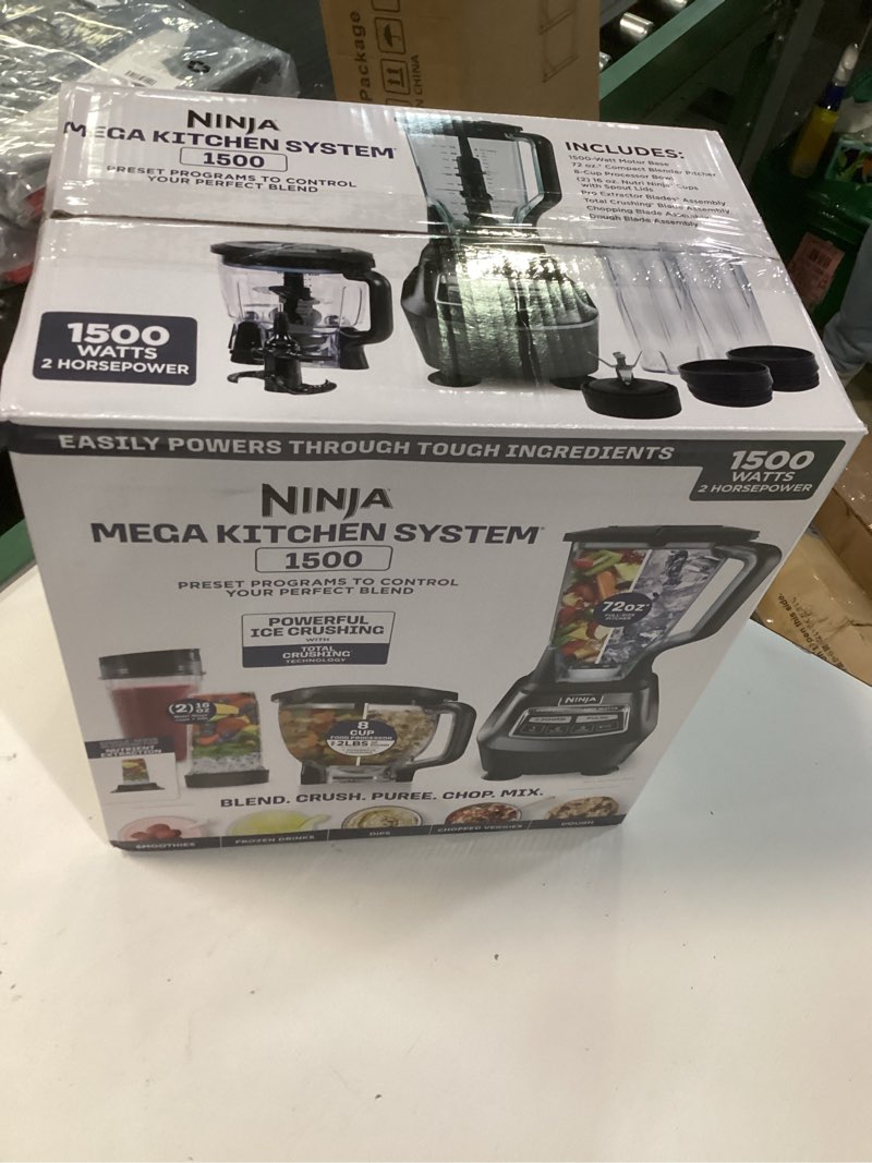 Condition photo showing New/Like New for ninja kitchen system | all-in-one food processor & blender for smoothies | includes pitcher, (2) 16 oz. to-go cups & 8-cup bowl | makes salsa, dough, shakes, & frozen drinks | 1500w | black | bl770 pitcher + bowl + (2) 16-oz. cups