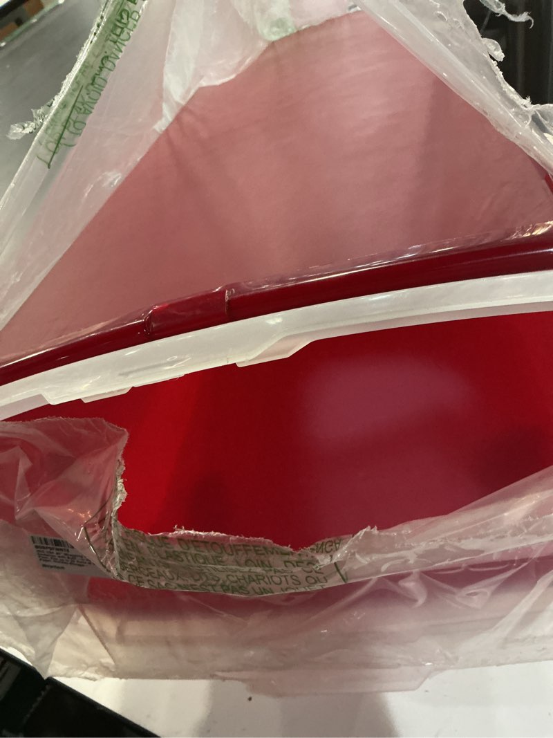 Condition photo showing Good Condition for iris usa 40" wrapping paper storage container with built-in handles, 1 pack, fits up to 20 rolls of wrapping paper, holiday storage-bin, vertical christmas birthday gift wrapping organizer, clear/red 1 count (pack of 1)