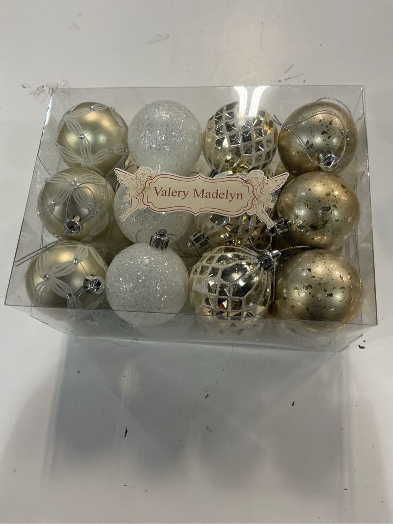 Condition photo showing New/Like New for Valery Madelyn Christmas Tree Decorations Set, 24ct 2.36 Inches White and Gold Shatterproof Christmas Ball Ornaments Bulk, Elegant Hanging Ornaments for Xmas Holiday Wedding Party Decor