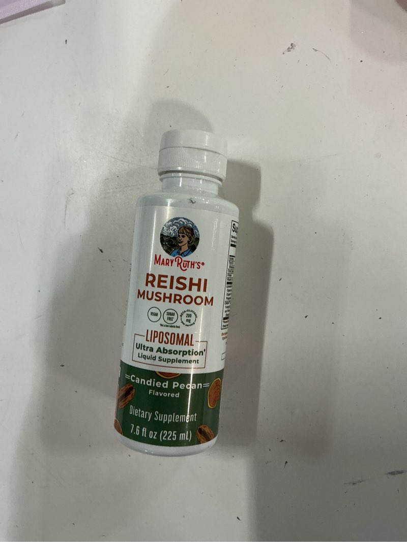 Condition photo showing New/Like New for MaryRuth Organics Reishi Vegan Mushroom Supplement | Ultra Absorption Liposomal | Immune Support with 200mg Beta-Glucans, Vegan |Full Spectrum Reishi Mushrooms Fruiting Body | 7.6 oz,
