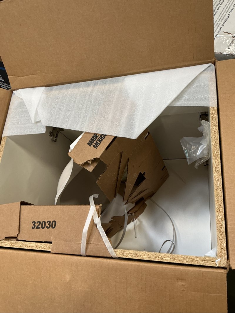 Condition photo showing As Is for Project Source 24-in Deep Blue Single Sink Bathroom Vanity with blue and white 