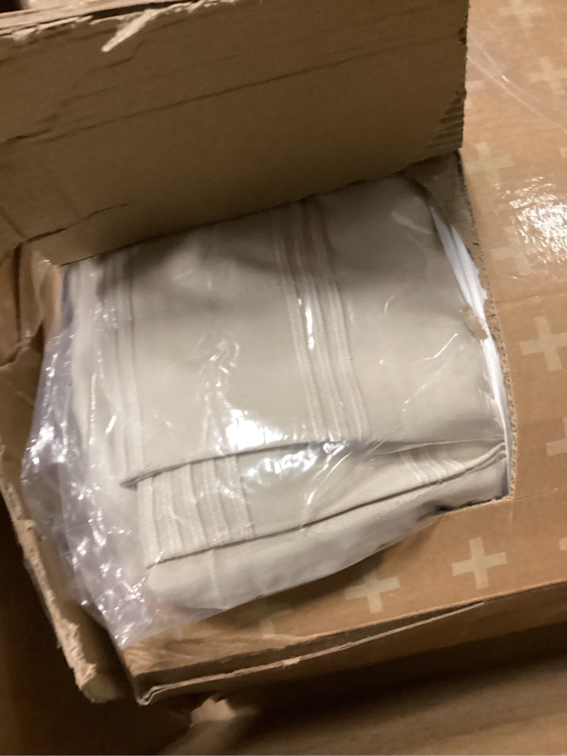 Condition photo showing Good Condition for Madison Park Essentials Striped Comforter Set King, 7 Pieces Modern Minimalist Jacquard Bedding Set for All Season, Bed in A Bag with Sheet Set and Soft Brushed Reverse, Lightweight Neutral King Neutral