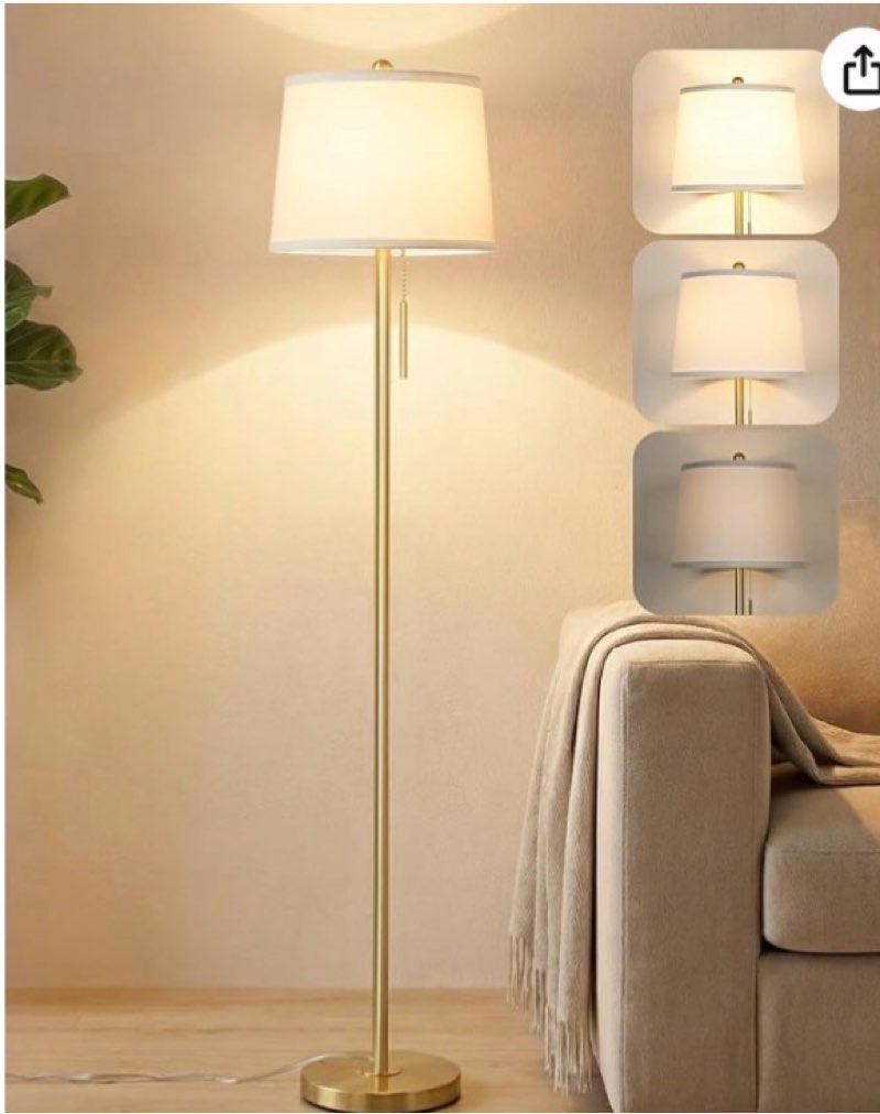 Gold Floor Lamps for Living Room, 63in Modern Standing Lamp 3 Way Brightness Dimmable with White Lin