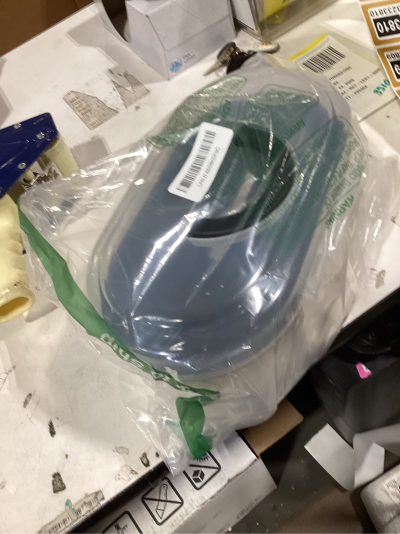 Condition photo showing New/Like New for mygift 11 x 7 inch clear plastic arts & crafts storage case, round portable container with black top handle and removable tray for first aid kit or sewing supplies