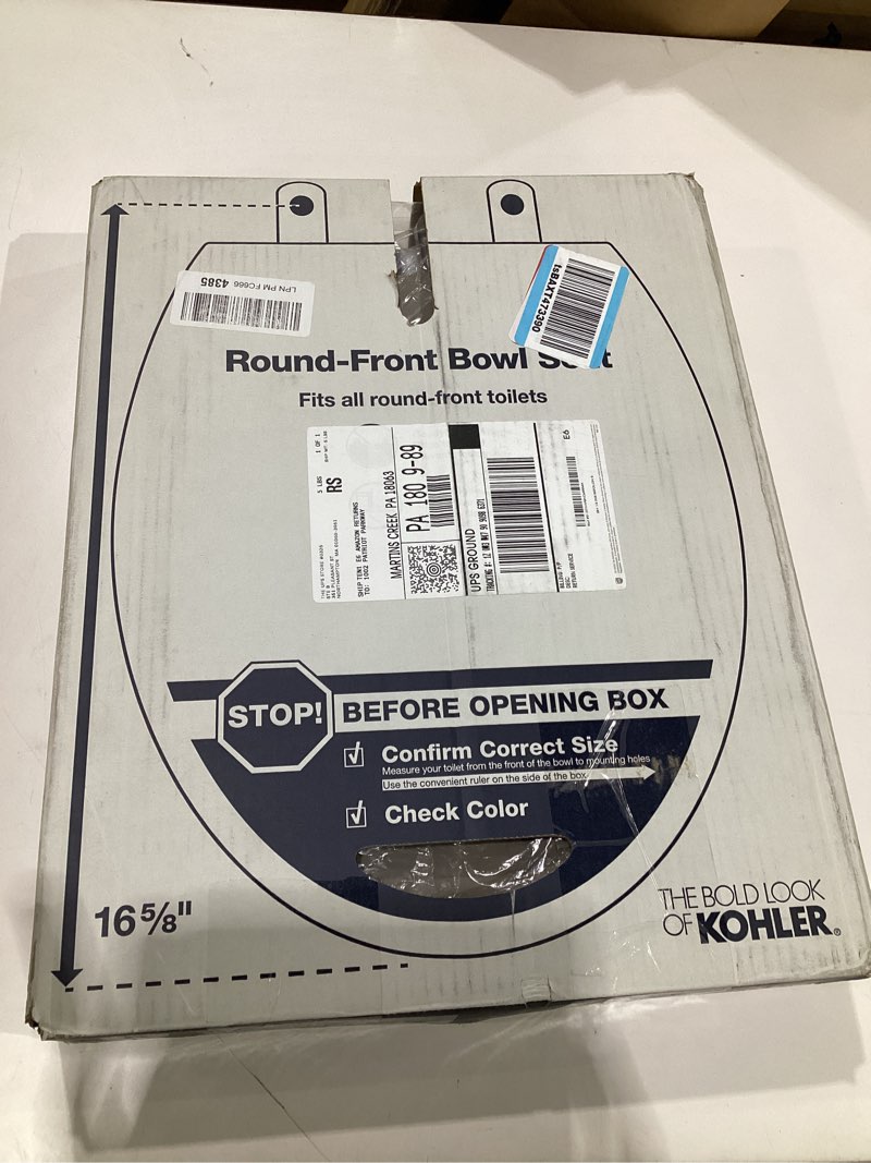 Condition photo showing New/Like New for KOHLER 4639-RL-K4 Cachet ReadyLatch Round Toilet Seat Soft Close, Cashmere Cashmere Round Ready Latch