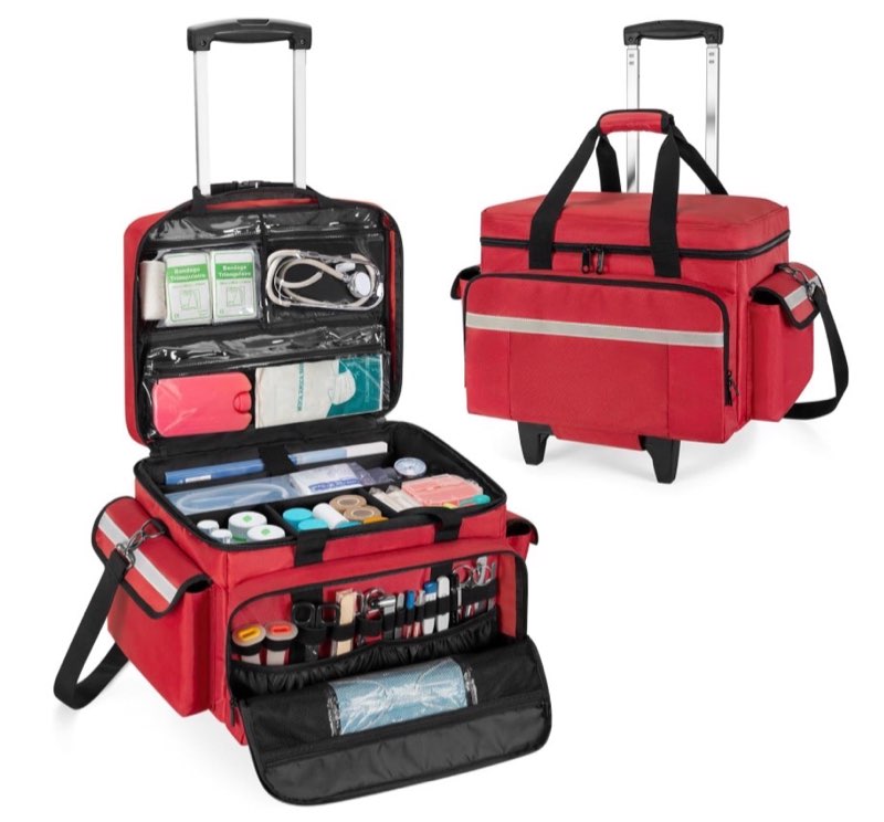 Trunab Medical Bag on Wheels with Detachable Trolley, Rolling Nurse Tote with Removable Dividers, Fi