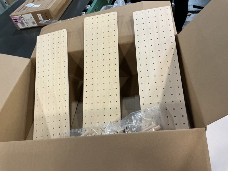 Condition photo showing Good Condition for 6pack 2 adjustable sizes of wooden pegboard drawer storage boxes, drawer organizer with pegs suitable for adjustable storage boxes for pots, pans, tableware and plates in the kitchen