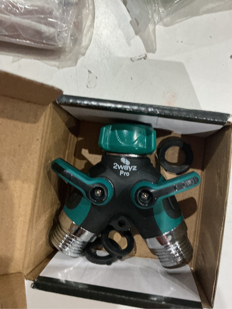 Condition photo showing Good Condition for 2wayz- hose splitter, 2 way heavy duty, garden hose splitter, faucet splitter, outdoor faucet splitter, y adapter for water hose, water spigot splitter, all metal, with shut off valve - 4" x 4" x 1.5"