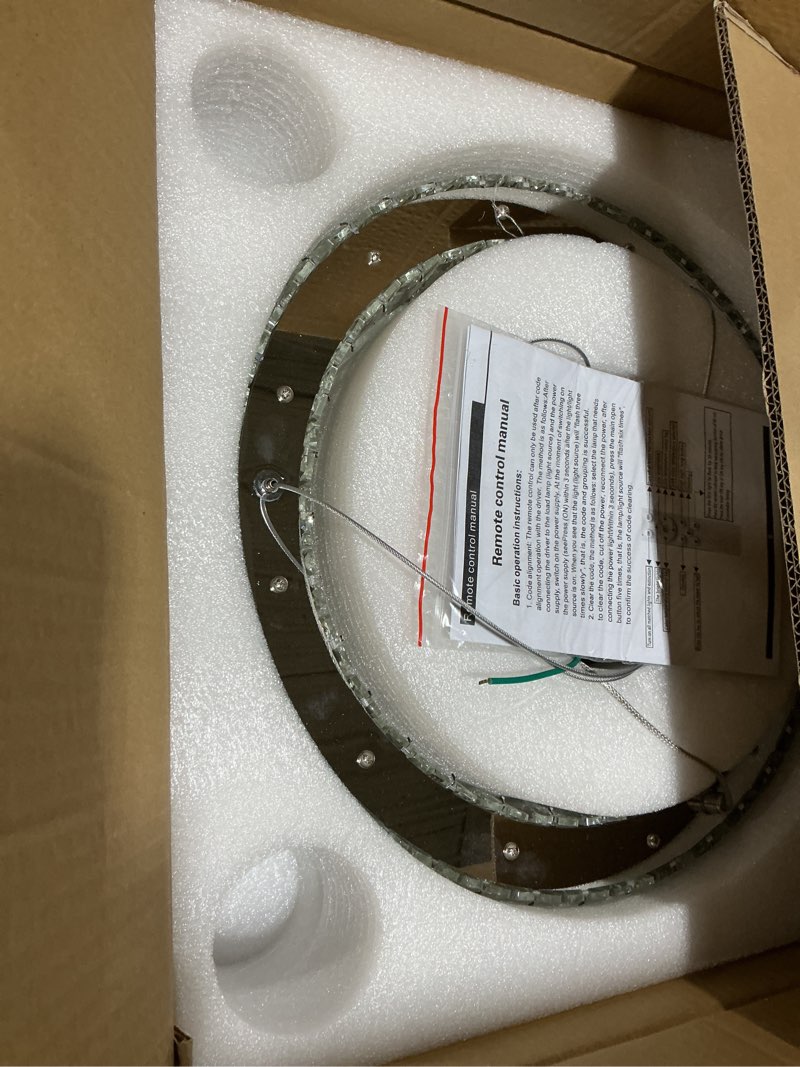 Condition photo showing Good Condition for D16'' Modern Crystal Ring Chandeliers for Living Room Dinning Room Crystal Pendant Light Dimmable 3000k-6000k Silver D16"