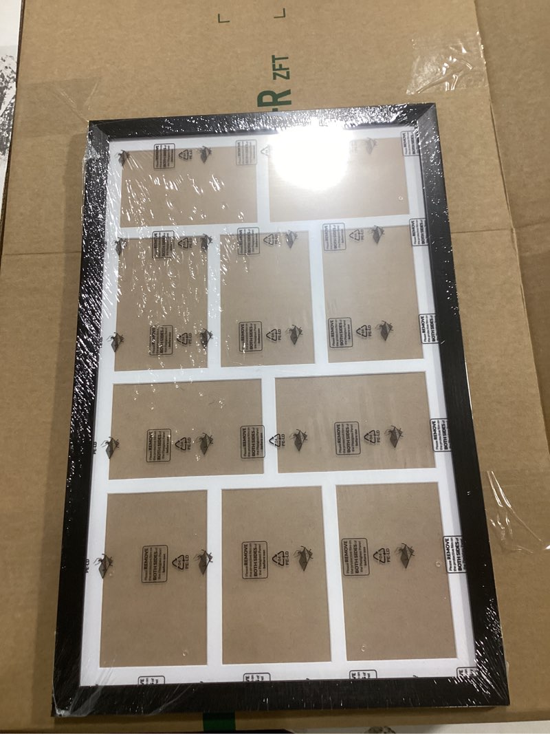 Condition photo showing item condition for 13x21 Collage frame with 10 Openings 4X6 Pictures, Multiple Picture Frame with Mat, Wall or Tabletop Decor, Black Wood Grain,2 Pack Black 13x21 - (10 open 4x6)