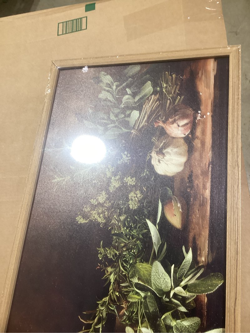 Framed Vintage Kitchen Wall Art, Rustic Garlic and Herbs Pictures Wall Decor Paintings, Farmhouse Co