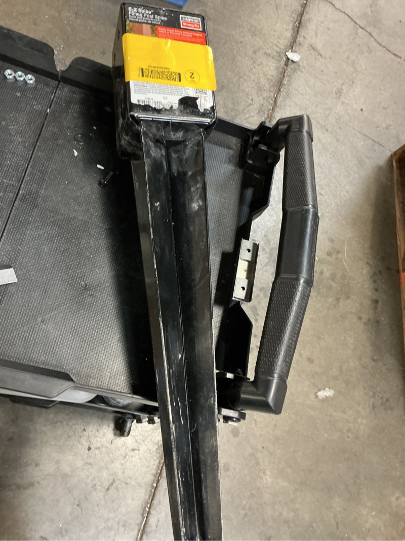 Condition photo showing As Is for e-z spike black powder-coated post- base spike for 4x4 nominal lumber