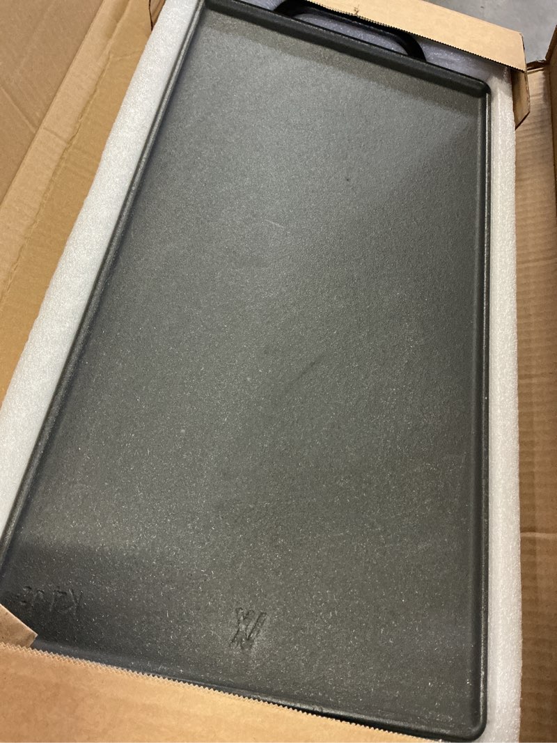 Condition photo showing Good Condition for gassaf 20x9 heavy cast iron griddle for gas grills, griddle pan for stove top, reversible double-sided 2-in-1 cast iron pan plate for 2 burners stovetop, bbq grills & outdoor camping g4:(17.5x9)