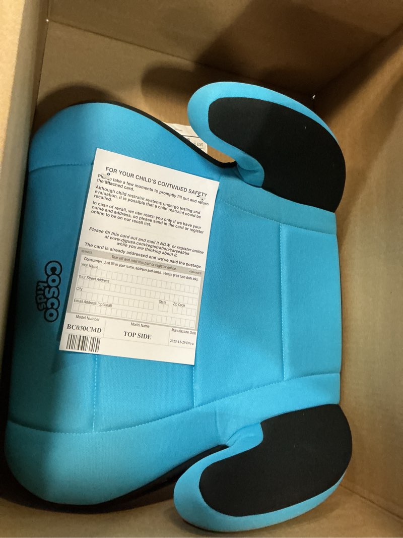 Condition photo showing New/Like New for (color blue) cosco topside backless booster car seat, lightweight booster seats for cars 40-100 lbs, backless booster seat for car, turquoise turquoise 1 pack