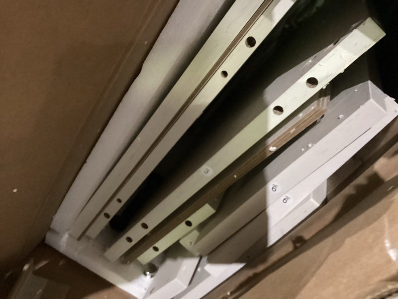 Condition photo showing As Is for garvee 70 inch mid-century modern tv stand for 65/70/75 in tv, entertainment center with 3 storage drawers & open shelves, media cabinet for living room bedroom, antique white