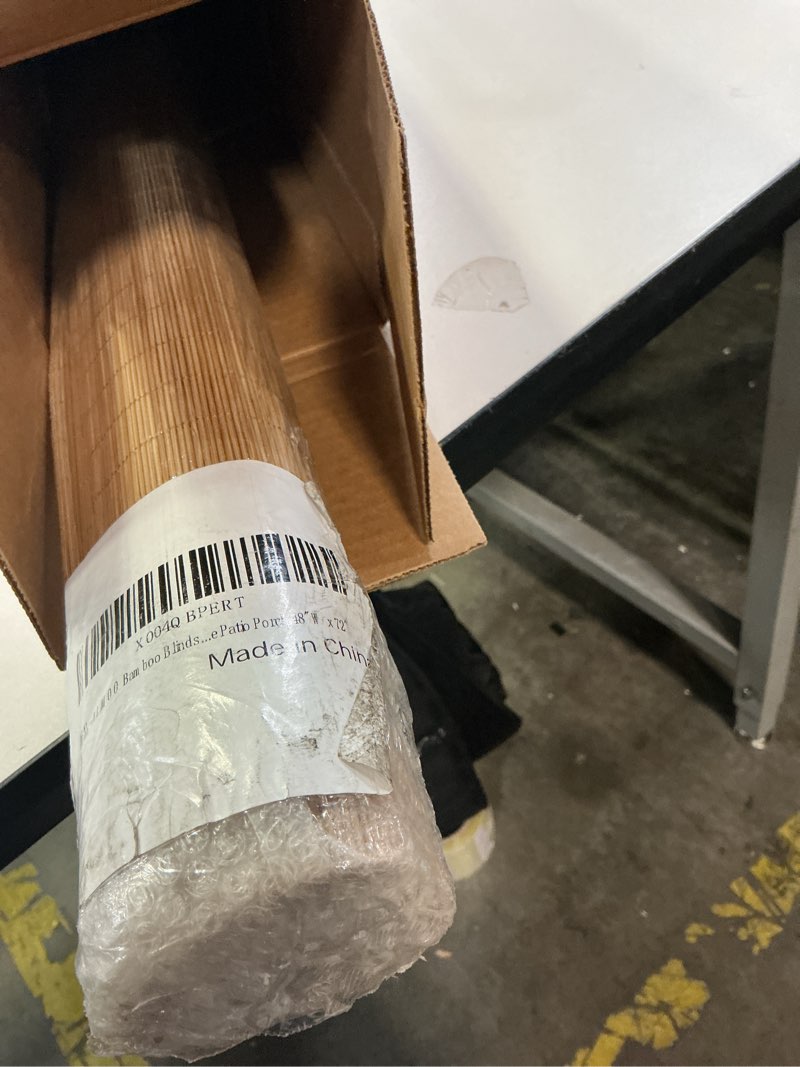 Condition photo showing New/Like New for ALIMOO Bamboo Blinds Cordless Roll Up Shades for Windows, Light Filtering Cordless Roller Shades for Indoor Outdoor Home Patio Porch 48" W x 72" H Color 4 48"W x 72"H