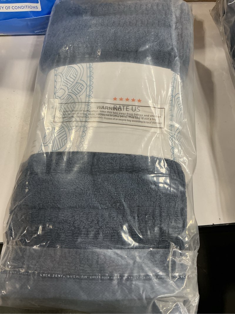 Condition photo showing New/Like New for Superior Mika Smart Twist Viscose Cotton Blend Medium Weight Small Towels, For Kitchen, Bathroom, Shower, Spa, Plush, Quick Dry, Essentials, Ribbed Design, Face Towels Washcloths, Set of 12, Navy Blue Washcloth - 12PC Navy Blue