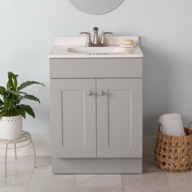 project source dover 24-in light gray single sink bathroom vanity with white cultured marble