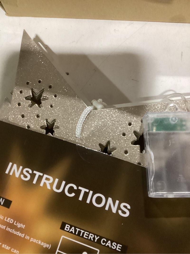 Condition photo showing New/Like New for 2 Pack 26.8 Inch Paper Star Lantern Christmas Decor with Timer, 3D 8 Modes 7-Pointed Star Diwali Hanging Lights, Christmas Decorations Lamp Indoor for Birthday Wedding Party (Champagne)