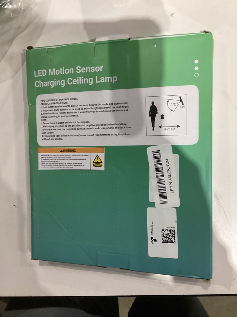 Condition photo showing New/Like New for Combuh Battery Operated Shower Light Waterproof Inside, Rechargeable Motion Sensor Ceiling Lights Battery Powered with Remote, No Wiring Magnetic Cordless LED Overhead Lighting for Closet Hallway 3CCT-Round 1pack