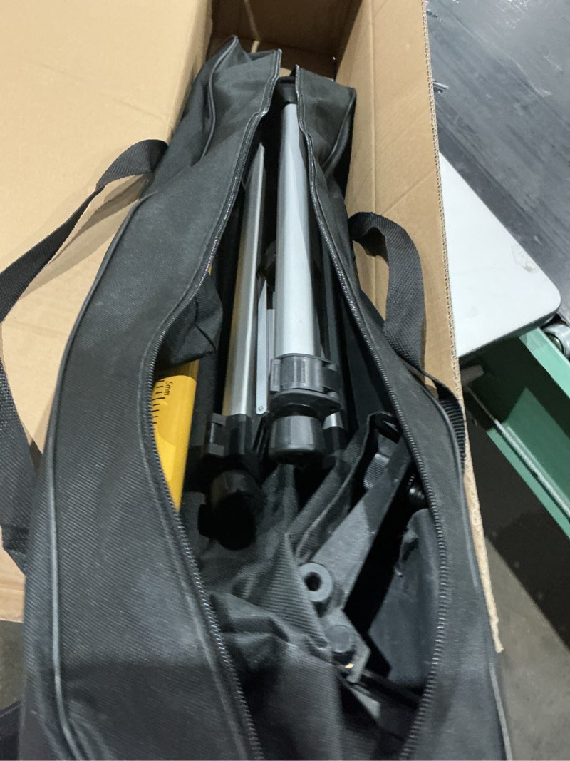 Condition photo showing As Is for lasers' level pole with tripod, telescoping lasers' level tripod, 12 ft./3.7m with 1/4-inch by 20-inch lasers' mount, 5/8"-11 adapter nut included(