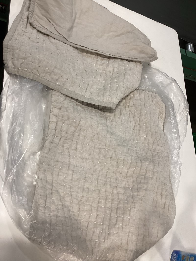 Condition photo showing Good Condition for quince european linen cotton stitch quilted euro sham, euro, natural set of 2