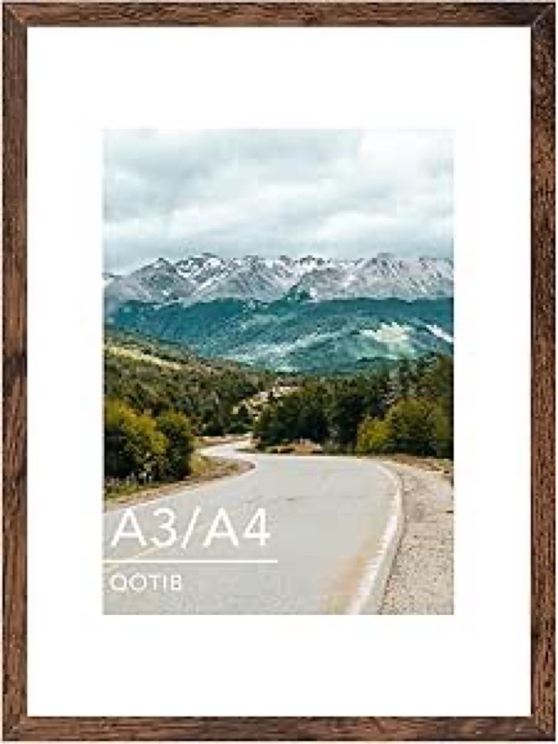 QOTIB Wood 24x24 Picture Frame with 20x20 Mat Deep Brown, Display 20x20 with Mat or 24x24 without Ma