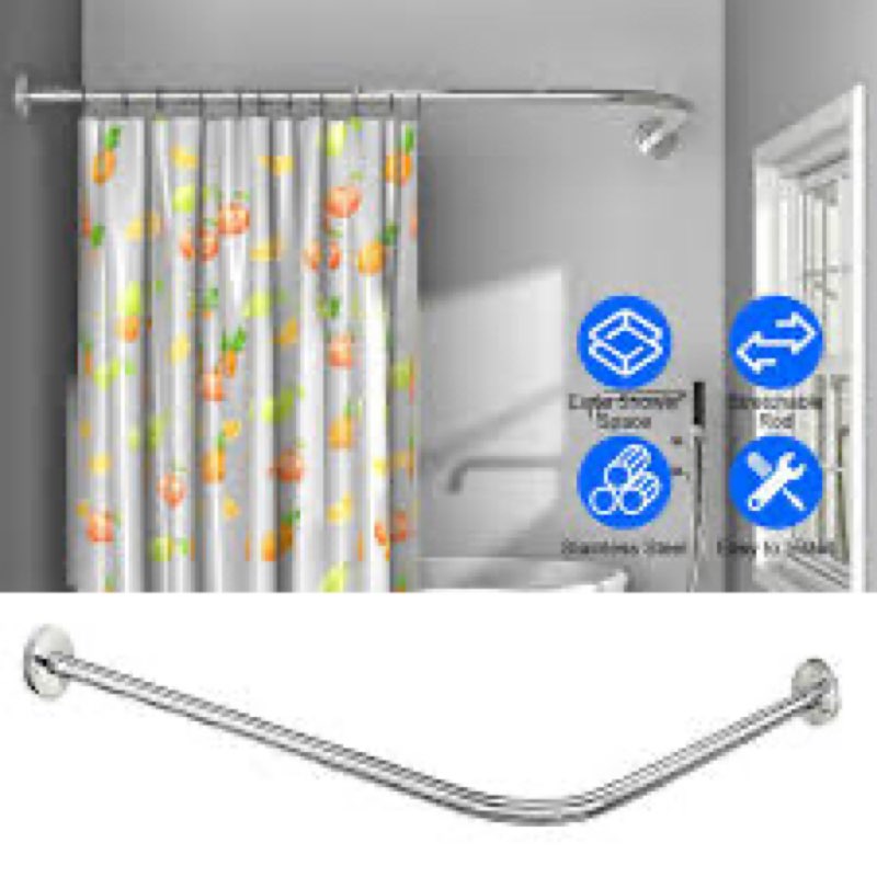 Adjustable Corner Shower Curtain Rod, Stretchable Stainless Steel L Shaped Shower Curtain Rail, Curv