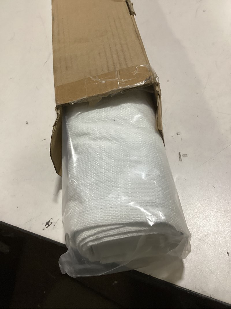 Condition photo showing New/Like New for Sun Zero Seraphina Textured Total Blackout Cordless Roman Shade, 27" x 64", White White 27"W x 64"H