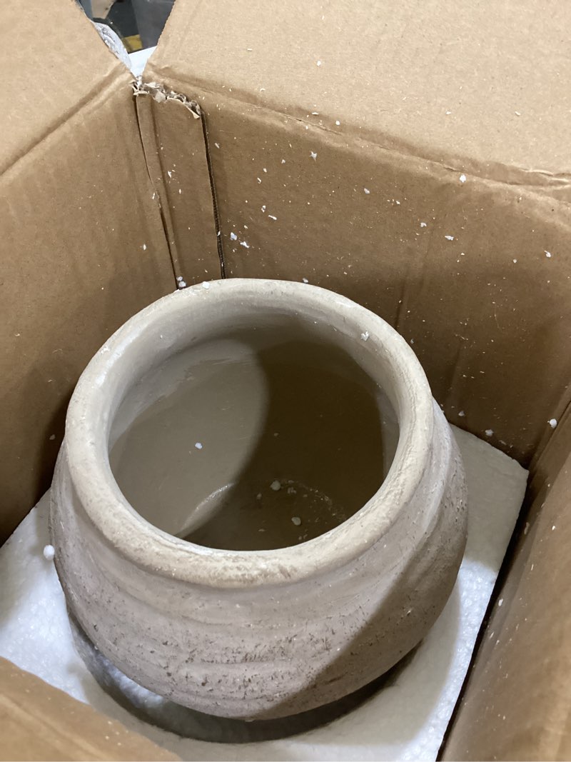 Condition photo showing Good Condition for briful rustic vintage ceramic pottery vase, 6.1'' farmhouse table decor with distressed texture, wide mouth decorative jar vases for home decor, shelf & entryway