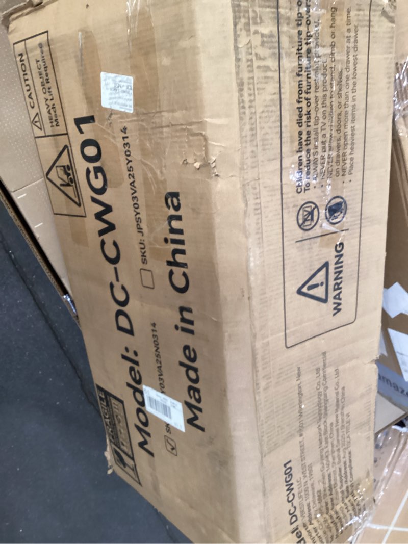 Condition photo showing As Is for 69" Tall Kitchen Pantry Storage Cabinet with Sliding Door, Modern Curved Edge Pantry Storage Cabinet with 5 Shelves, Cupboard for The Kitchen, Dining Room, Bedroom, Living Room, Office (Oak)