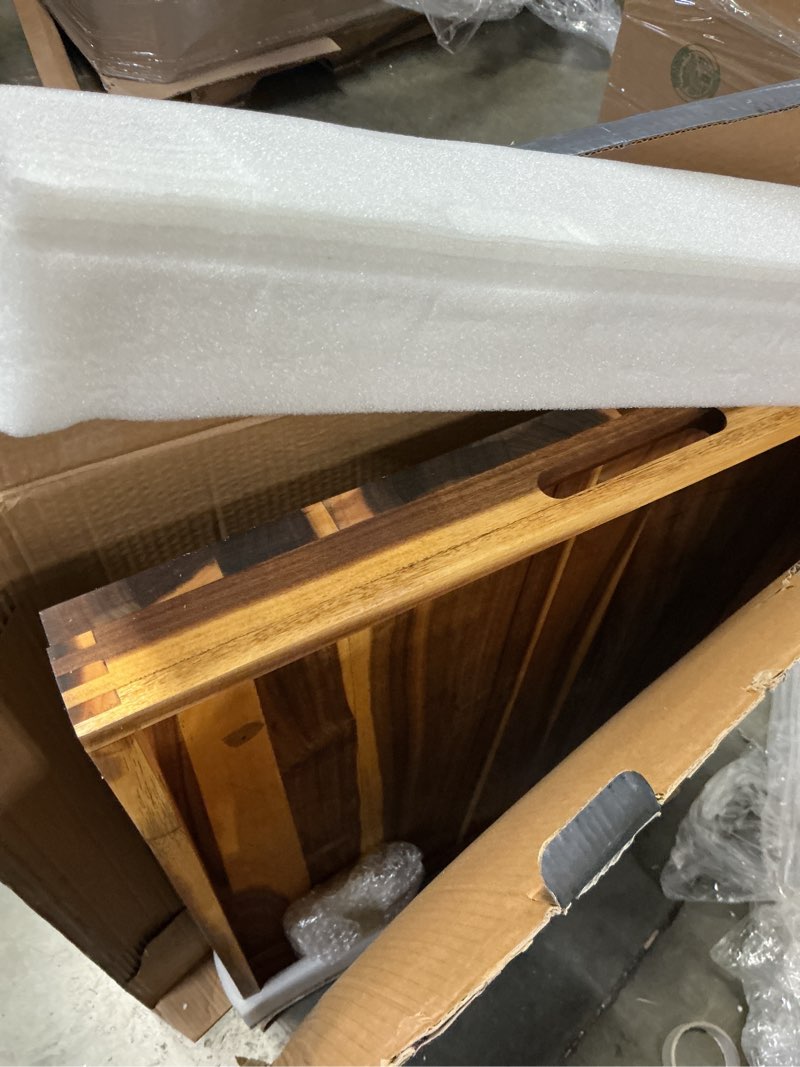 Condition photo showing As Is for 2PCS Large Wooden Ottoman Tray Rectangle Trays for Big Ottoman Counter Huge Kitchen Wood Serving Trays with Handles, Decorative Tray for Living Room Premium Acacia Wood Tray(20.1'' + 18.1'')