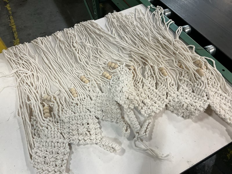 Condition photo showing Good Condition for Boho Valance Macrame Curtains for Windows 31" L x 39" W Beaded Macrame Curtains for Doorway & Kichen, Large Wall Hanging Home Decor, Window Treament Room Divider Tapestry Wedding Backdrop, 1 Panel Beaded Style 39"W x 31"L (Pack of 1)