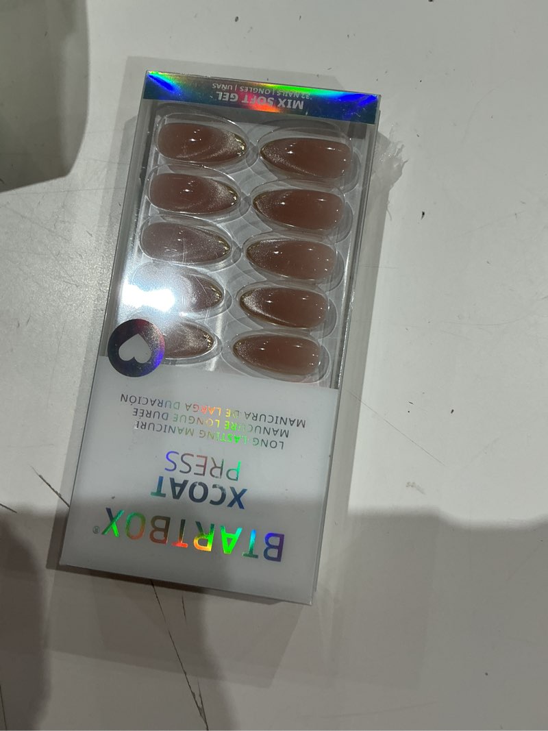 Condition photo showing Good Condition for btartbox press on nails almond - knightshield, cat eye press on nails medium fake nails with 3d sculpting metallic design, supremely fit & glossy glue on nails in 16 sizes, 32 stick on nail kit a2 - knightshield