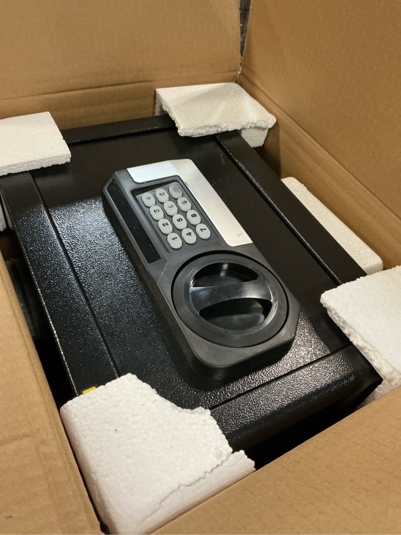 Condition photo showing As Is for 1.2 Cub Small Fireproof Safe for Home, Personal Fire Safe Box with Digital Keypad Key and Removable 