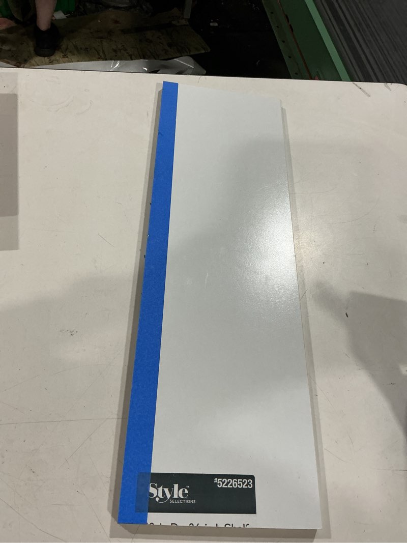 Condition photo showing As Is for style selections 7.8-in d x 23.6-in l white mdf rectangular shelf board