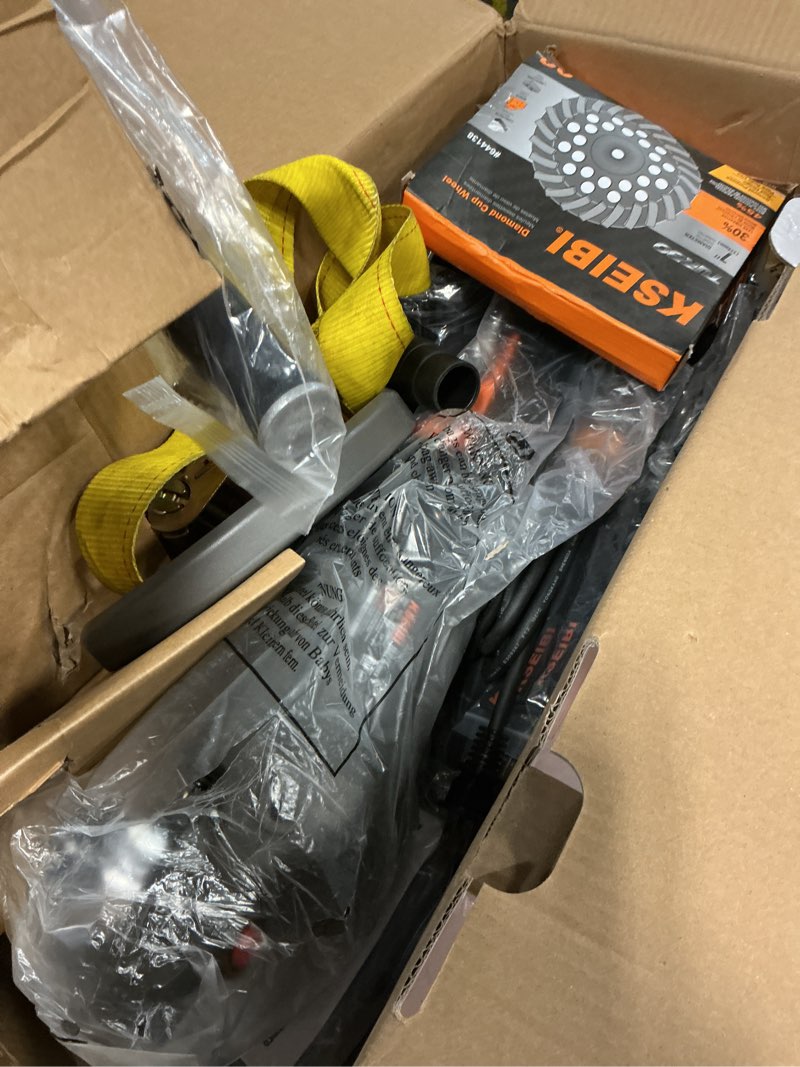 Condition photo showing As Is for KSEIBI 711985 Concrete Grinder 7 Inch - Angle Grinder Kit with Dust Extraction Shroud, 2400W 15A Motor, 6000RPM, Includes Auxiliary Handles & 9 Inch Protective Guard, Diamond Cup Wheel, Carrying Bag 15Amps Grinder