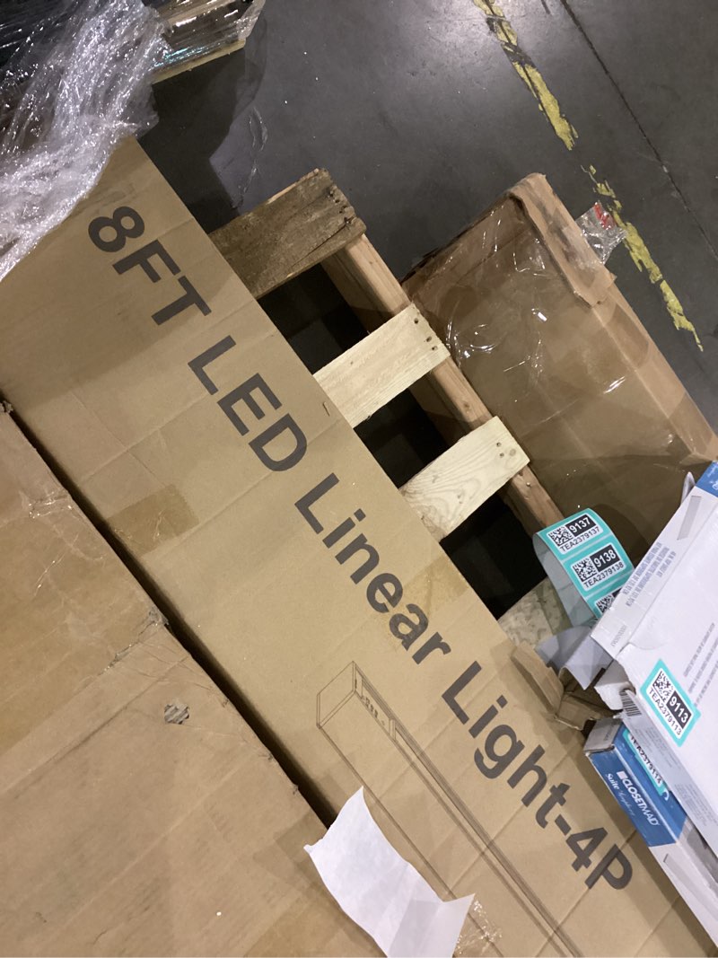 Condition photo showing As Is for 8FT LED Linear Light,100/90/80/70/60W Up and Down Light, 3000/4000/5000K CCT,Commercial And Residential Linear Lights Fixture for Office,Pendant Lights for Home,Shop,Garage,Basement,School-4Pack 8FT (4 Pack) Black